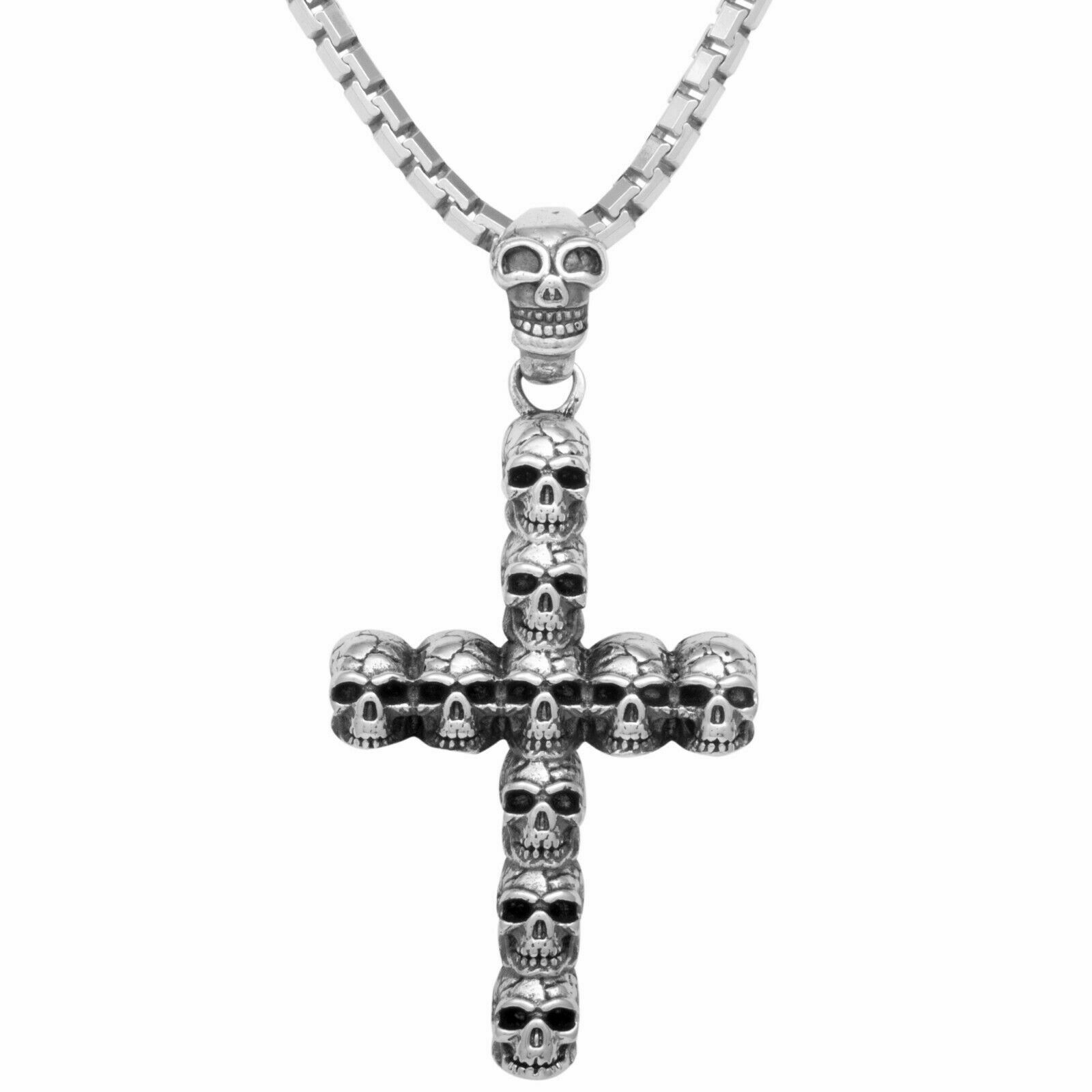 Silber Kette Gothic Kreuz 925 Anhänger Totenkopf Sterling
